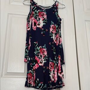 Floral Print Sleeveless Dress - Navy and Pink